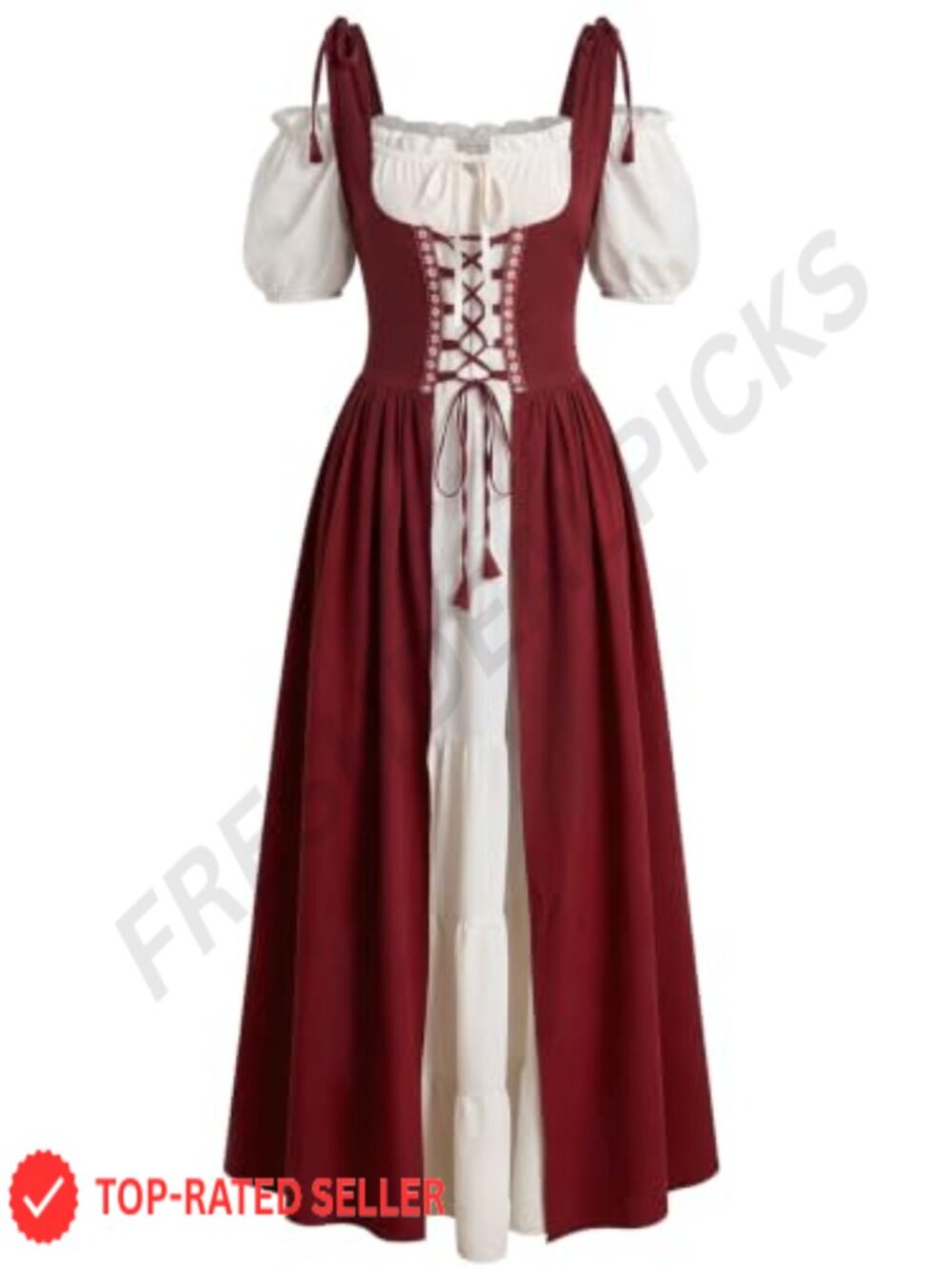 Renaissance Costume Medieval Dress Ren Faire Chemise Overdress Lace Up Brocade